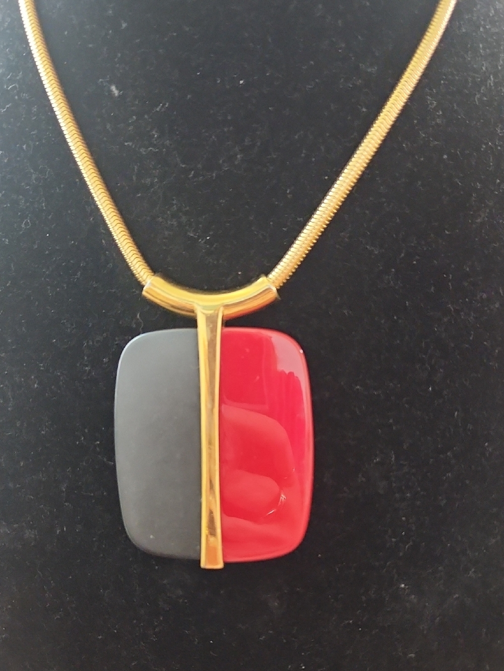 Crown Trifari Gold-Tone Black and Red Resin Statement Necklace